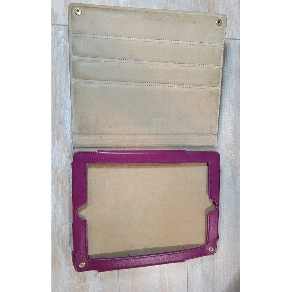 Tory Burch Leather Suede iPad Flip Folio Case Stand Protector Pink Purple